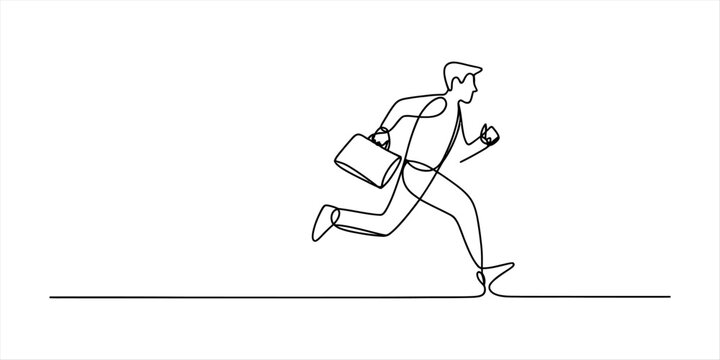 Man running with briefcase, one line drawing, business concept Vector, illustration