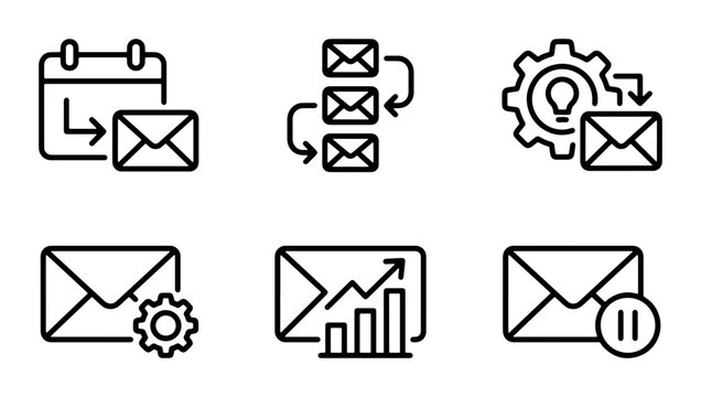Email Marketing Icons Set, Communication Workflow Graphics, Digital Message Management Symbols, Business Correspondence Vector Elements