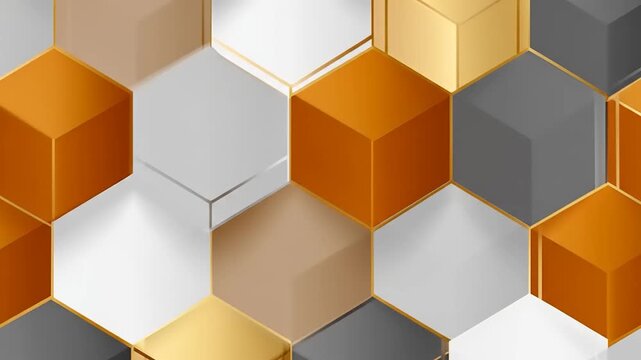 Abstract geometric pattern featuring layered cubic forms in varying colors with gold outlines