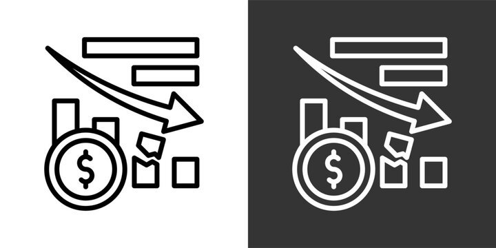 Market Crash Black And White Multiple Style Icon Set Collection Pack Vector Illustration 