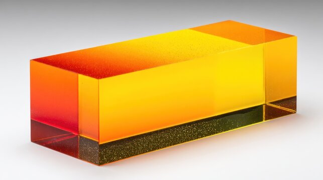 Rectangular block of translucent material displays a vibrant gradient from red to yellow