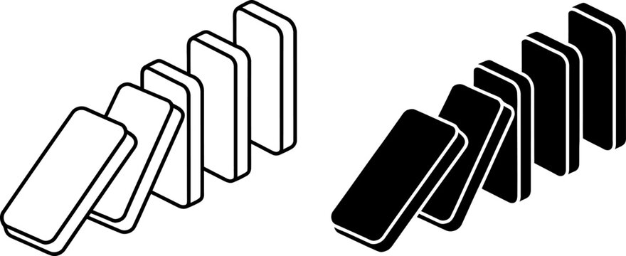 Domino effect, falling tiles, chain reaction, game pieces, isolated