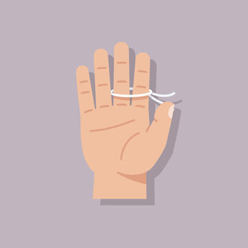 A hand with a string tied around a finger, a reminder concept