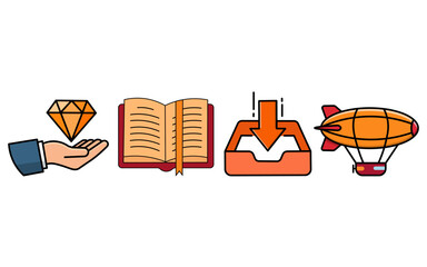 Flat Vector Icon Set including Diamond Book Download and Blimp © Topik_Art