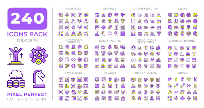 Business workflow improvement colorful icons set collection. Innovative technology integration mega pack of flat line symbols, pixel perfect. Isolated vector illustrations. Editable stroke