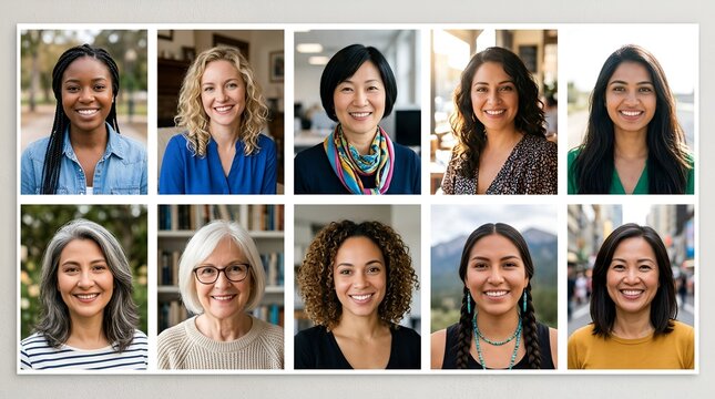 Diverse Group of Smiling Women, Multicultural Faces Collage, Female Portrait Collection