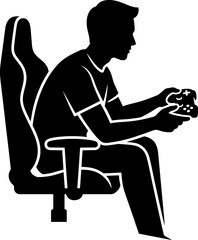 Man sitting in chair playing video games with controller © NurA