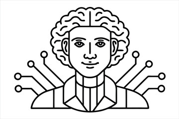 Fototapeta premium Artificial Intelligence Robot Head with Circuit Brain Network in Minimalist Line Art Style
