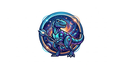 Dinosaur holding a magic staff in outer space. © Kakasi