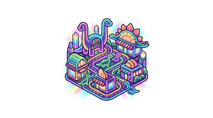 Dinosaur themed miniature town with buildings and roads. © Kakasi