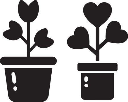 Plant pot icon flower heart leaf vector silhouette