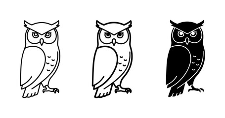 Fototapeta premium Owl Icons Set, Vector Silhouettes, Minimalist Bird Graphics for Nature and Wisdom Themes