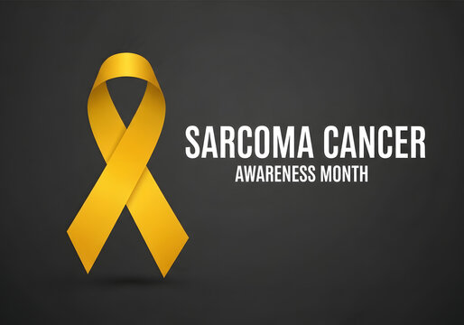 Yellow sarcoma cancer awareness ribbon symbol on dark background for medical campaign