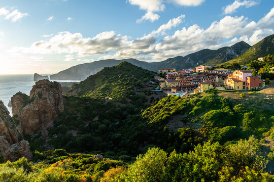 Sunset over Nebida Mining Town in Sardinia, Italy