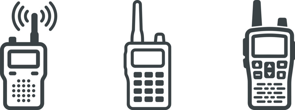 Walkie Talkie Icon Set with Portable Radio Communication Transceiver Signal and Security Transmitter Symbols for Communication App and Website Designs