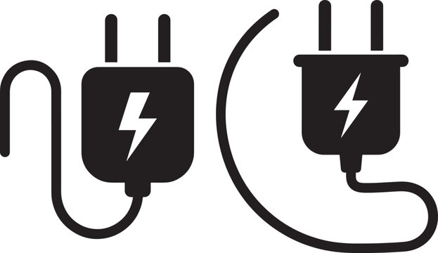 Electrical plug icon silhouette with lightning bolt energy symbol