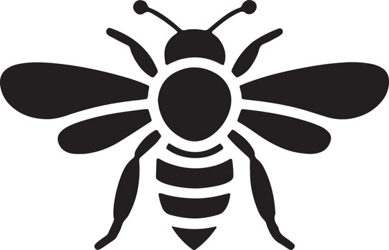 Bumble bee insect silhouette in solid black style on white background segmented bumblebee