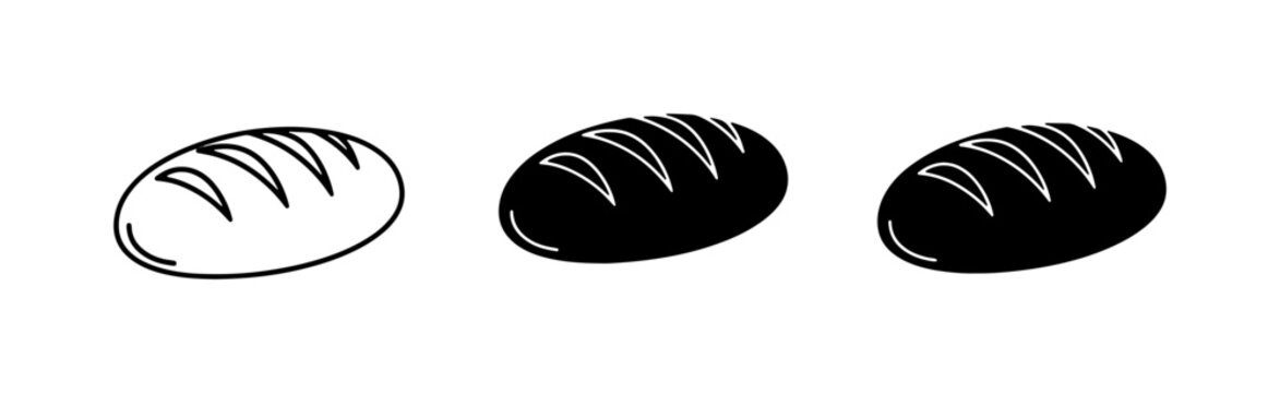 Bread Icons Set: Loaf, Black and White Vector Graphics