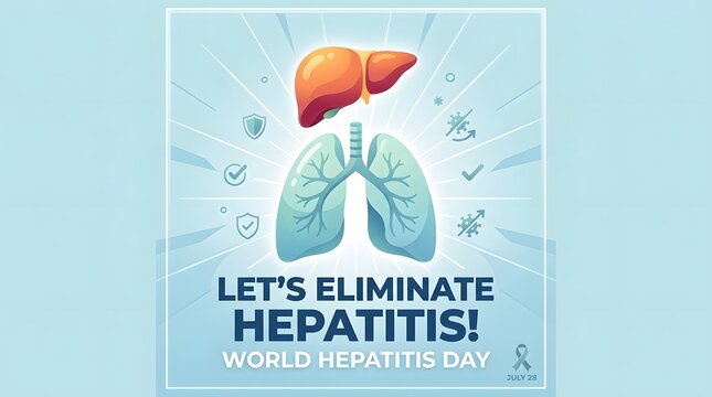 World hepatitis day awareness poster with liver and lungs illustration
