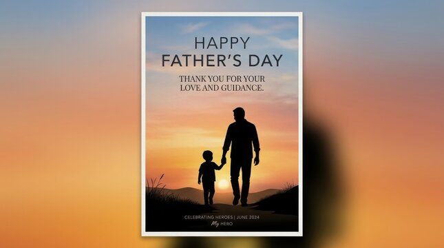 Silhouette of father and child holding hands against a glowing sunset sky, capturing gratitude, guidance, and timeless love in a simple heartfelt Father&rsquo;s Day moment


