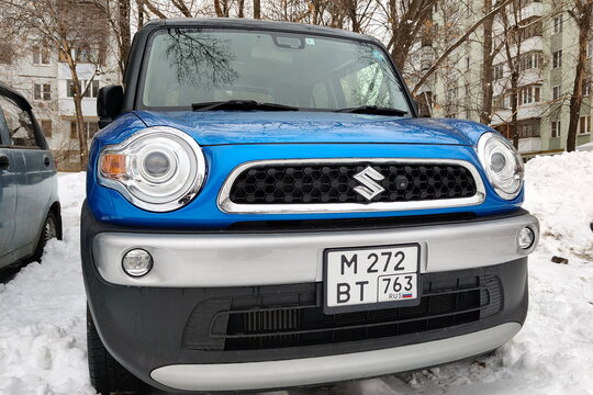 Russia, Samara. February 25, 2025. A front view of the magnificent Japanese car, the Suzuki Hustler.
