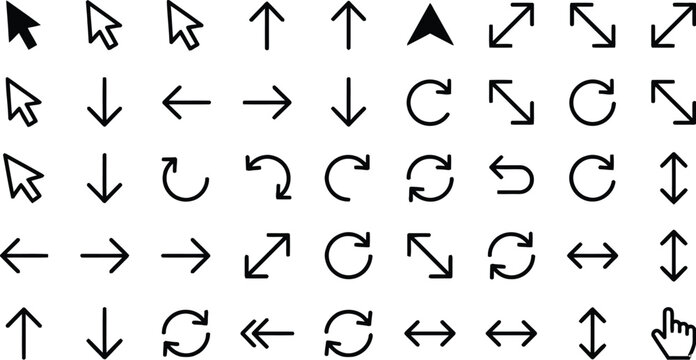 Black computer mouse cursor icons and arrows