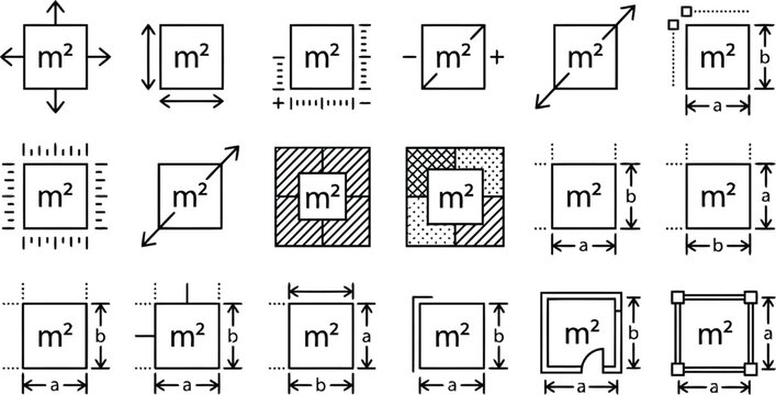 Various square and rectangle area formula illustrations