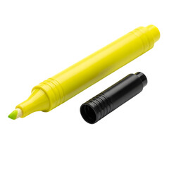 Fototapeta premium Yellow highlighter pen with black cap and green tip on checkered background.