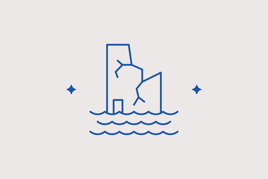 Cliff collapse line icon for coastal soil erosion risks. Geological vector illustration for nature hazard reports.