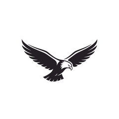 Obraz premium Soaring eagle silhouette in flight against white background vector illustration