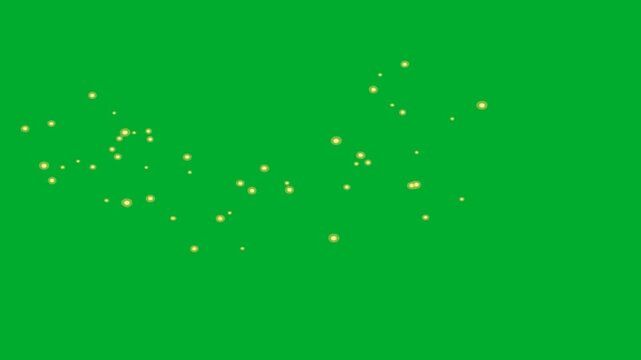2d animated Magic sparks dust particles glowing and floating across the entire screen frame animation on green screen. Shiny gold abstract glittering starry overlay pattern abstract fx graphic