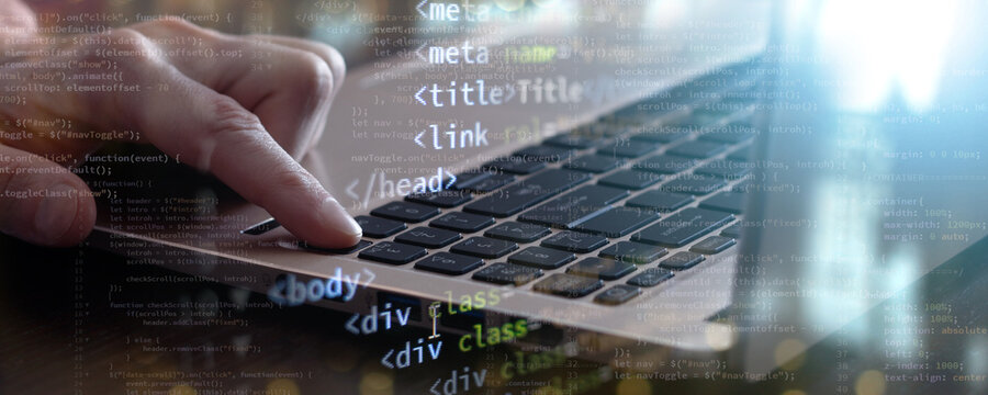 hand on laptop mix media banner