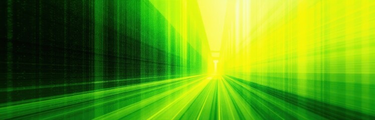 Fototapeta premium Abstract lines form futuristic tunnel in bright acid green and yellow. Digital motion blur creates sense of speed and tech progression. Futuristic portal leads to light.
