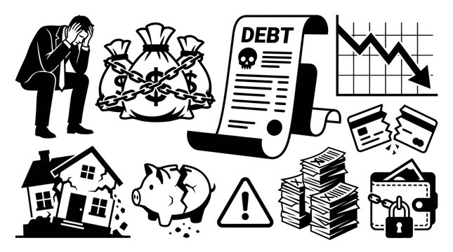 Economic Debt Crisis and Financial Depression Vector Elements