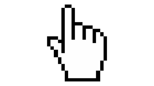 Pixelated hand cursor pointer icon isolated on transparent background
