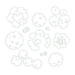 Mixed Size Top View Tree and Shrub Cluster Symbols — Bold Outline CAD Plan View Set with White Fill and Editable Stroke for Site Plans © Muhammad