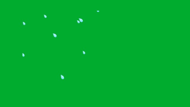 2d animated Rain drops falling down lightly with realistic drizzle water texture overlay animation on green screen. Liquid abstract stream flow pattern layout on full screen frame frame animation
