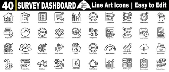 Survey dashboard line icons. Research data analysis, analytics, feedback, and business information systems. © Logo Solution