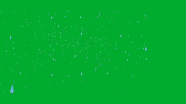 2d animated Heavy rain backdrop with thousands of water drops falling down fast animation on green screen. Storm weather texture overlay pattern layout on full screen frame frame animation on green