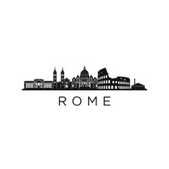 Obraz premium Rome silhouette cityscape skyline, Italian landmark, black and white minimal