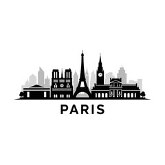 Obraz premium Paris skyline silhouette, famous landmarks, travel concept, black and white.