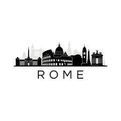 Obraz premium Rome City Skyline Silhouette Illustration, Italy Landmark Icons
