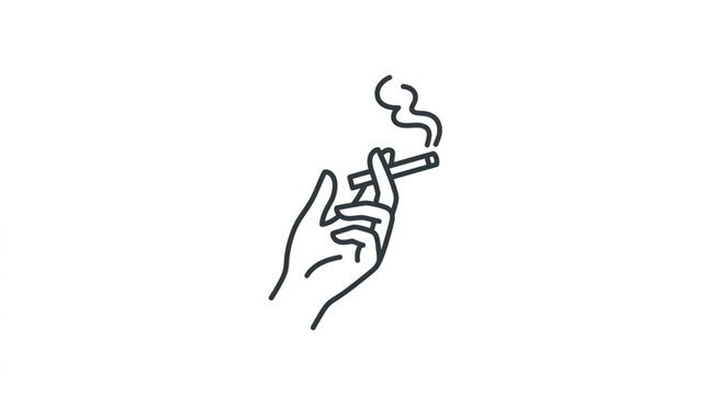 Minimalist line drawing of a hand holding a lit cigarette with smoke.