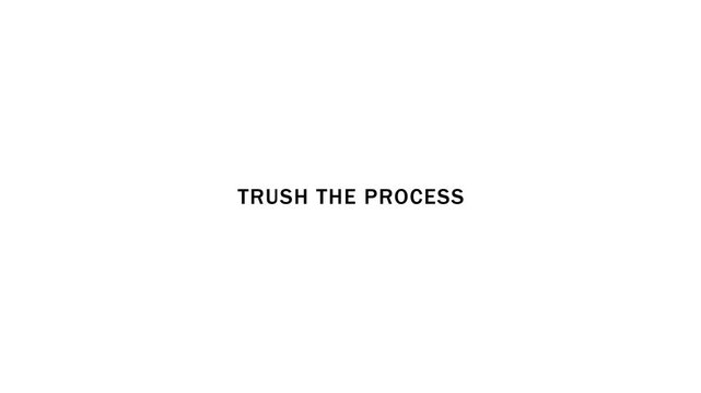 A clear white background displays the motivational phrase TRUSTHEPROCES in bold black sans-serif capital letters, centrally located to encourage faith and confidence in the journey