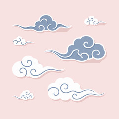 Fototapeta premium Stylized clouds floating in a soft pink sky, a whimsical illustration