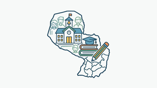 Paraguay Education Concept with School and Students Iconography.