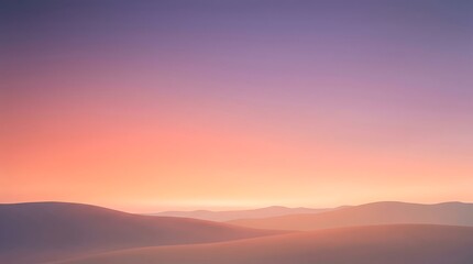 Obraz premium Minimalist landscape with rolling hills at sunset, featuring a soft gradient sky transitioning from purple to orange, creating a serene and atmospheric scene