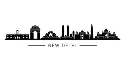 Fototapeta premium New Delhi Skyline Silhouette: Iconic Landmarks Cityscape