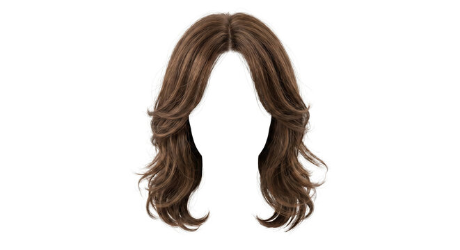 Brown wavy wig with middle part on invisible mannequin