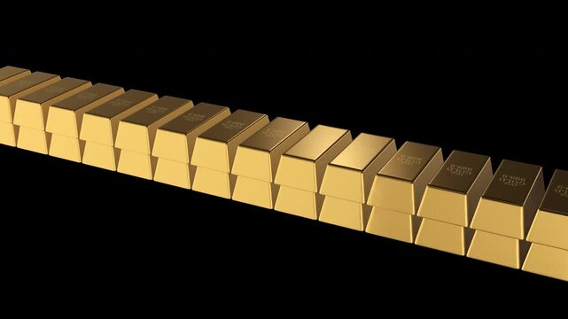 Seamless Loop of Polished Gold Bars Financial Background | Alpha channel